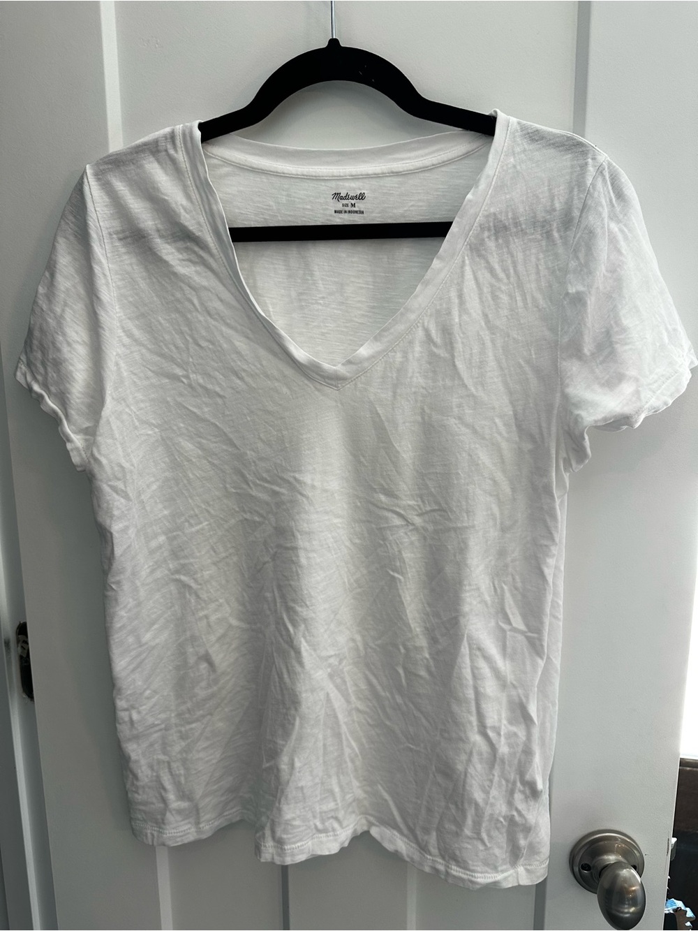 Madewell White V-Neck Short Sleeve Tee Top